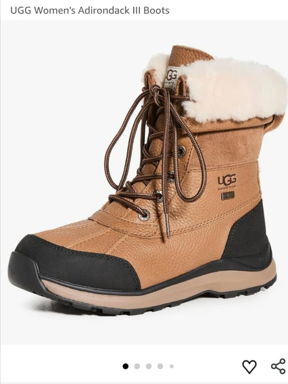UGG Women's Adirondack III Waterproof Winter Snow Boots Leather Chestnut Tan 8.5
